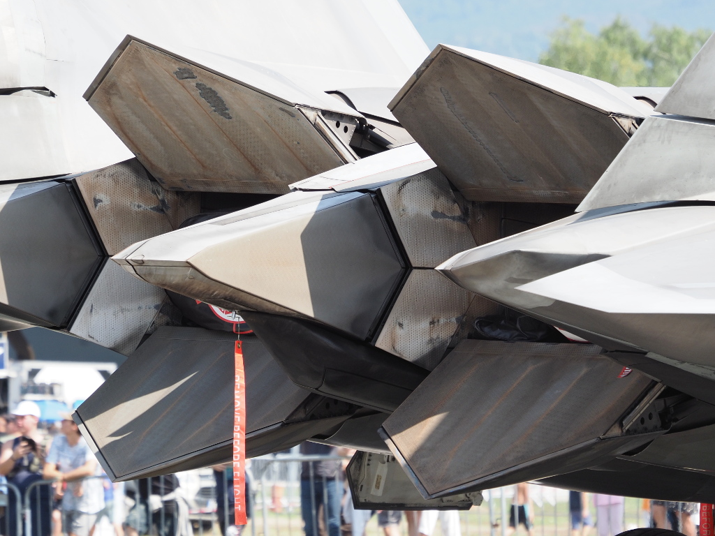 F-22 Raptor thrust vectoring exhaust nozzles close-up