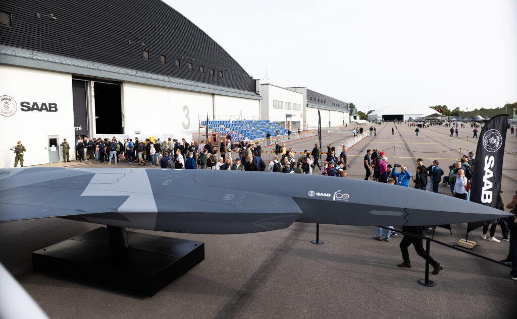 Saab A3-001 full-scale uncrewed combat aircraft concept model